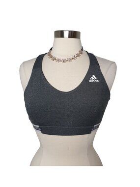 Adidas Womens M Sports Bra Grey Racerback Striped Band Medium Support Ace 3
